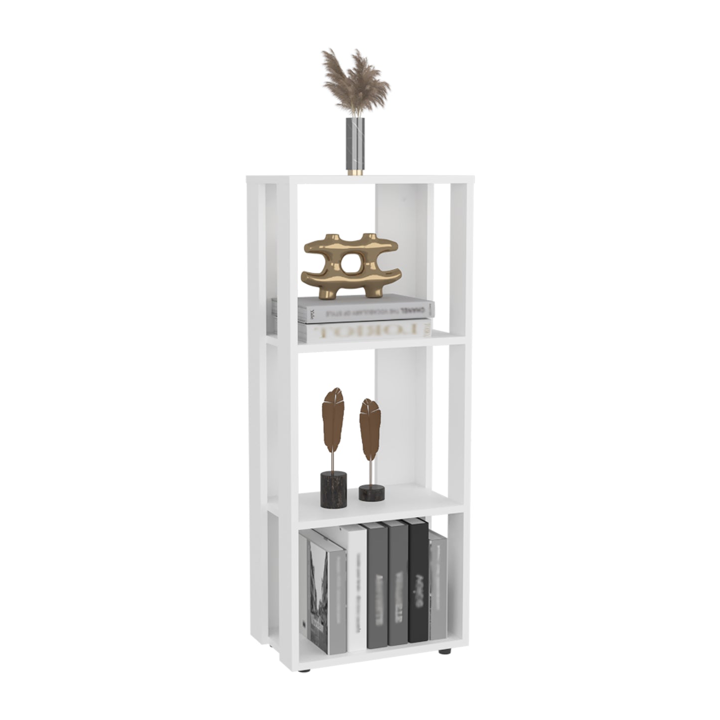 Eco 39 Tall Four-Tier Bookcase, Living Room, Storage Cabinet, Shelves White