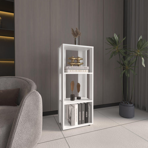 Eco White Four-Tier Bookcase for Living Room Storage.