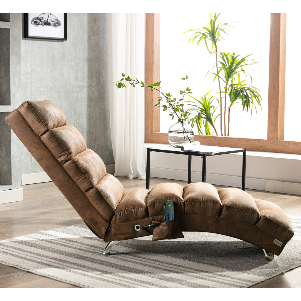 Linen Massage Chaise Lounge Indoor with Remote Control, Ergonomic Electric Massage Long Lounger, Coffee