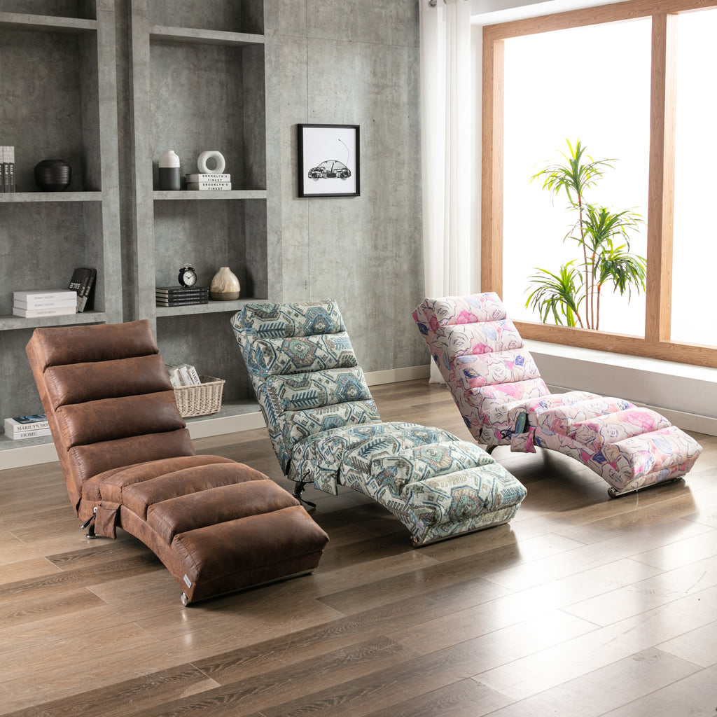 Linen Massage Chaise Lounge Indoor with Remote Control, Ergonomic Electric Massage Long Lounger, Coffee