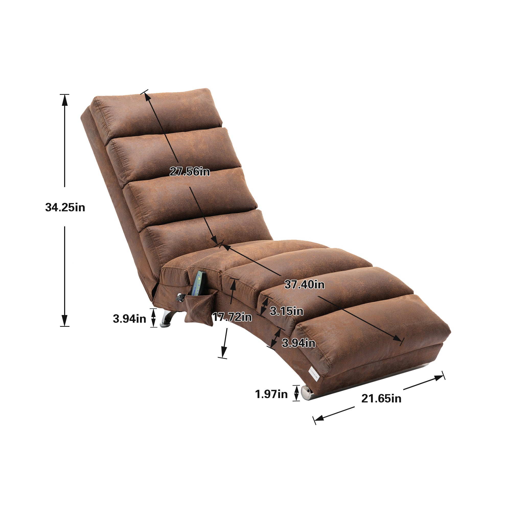 Linen Massage Chaise Lounge Indoor with Remote Control, Ergonomic Electric Massage Long Lounger, Coffee