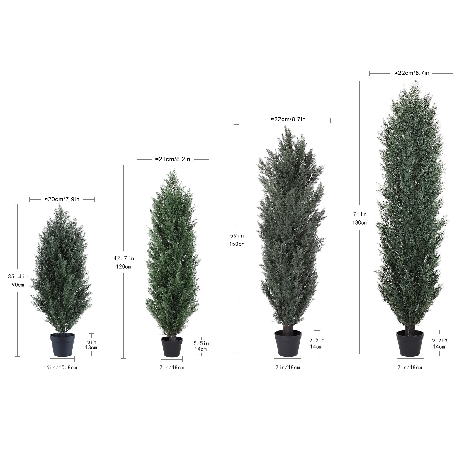 120cm Artificial Green Pine Cypress Tree Realistic Plastic Faux Plant for Indoor and Outdoor Decoration 2pcs/set