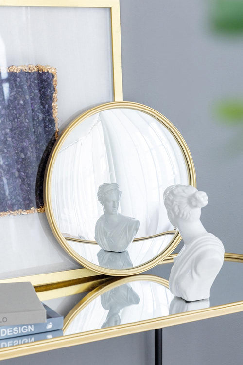 Elegant 15-Inch Gold Round Wall Mirror With Iron Frame.