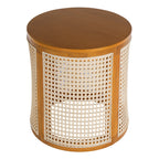 15.70' Round End Table, Hollow Woven Side Table, Small Rubber Wood Nightstand, Rattan Woven Tea Desk, Round Wood Tabletop, Chic Home Decor Desk, Easy Assembly, Ochre Color End Table