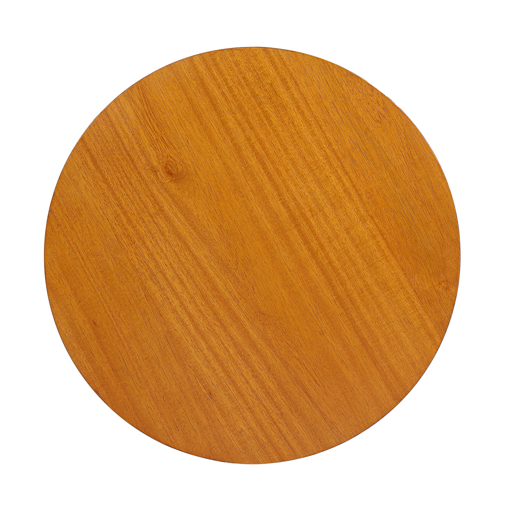 15.70' Round End Table, Hollow Woven Side Table, Small Rubber Wood Nightstand, Rattan Woven Tea Desk, Round Wood Tabletop, Chic Home Decor Desk, Easy Assembly, Ochre Color End Table