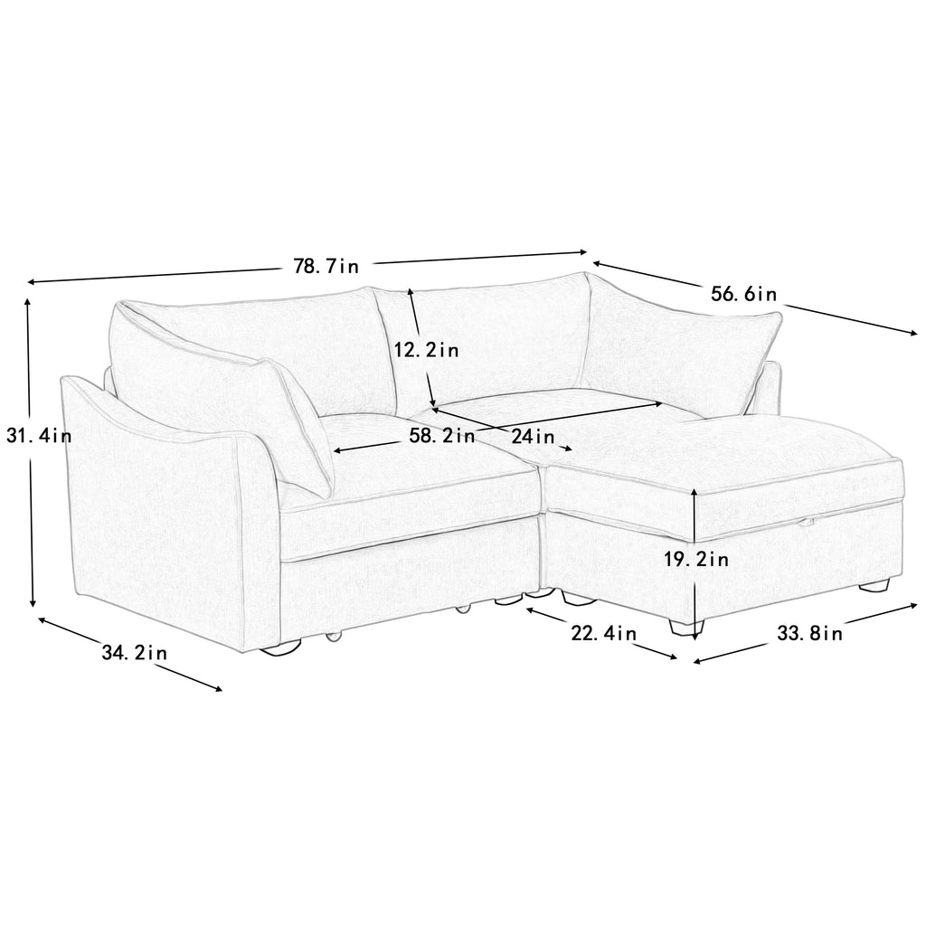 2 Seater Sofa With Footrest , 2-Seat Sofa with 1 Movable Ottoman, ,Soft, Comfortable, Wide and Deep Seat, Pull out Storage Drawer Under Each Seat,Chenille Color Wheat