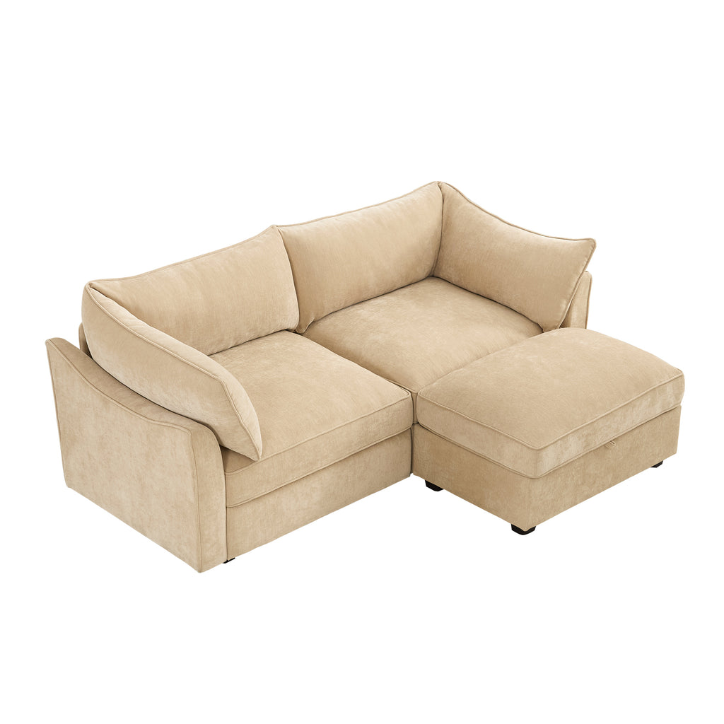 2 Seater Sofa With Footrest , 2-Seat Sofa with 1 Movable Ottoman, ,Soft, Comfortable, Wide and Deep Seat, Pull out Storage Drawer Under Each Seat,Chenille Color Wheat