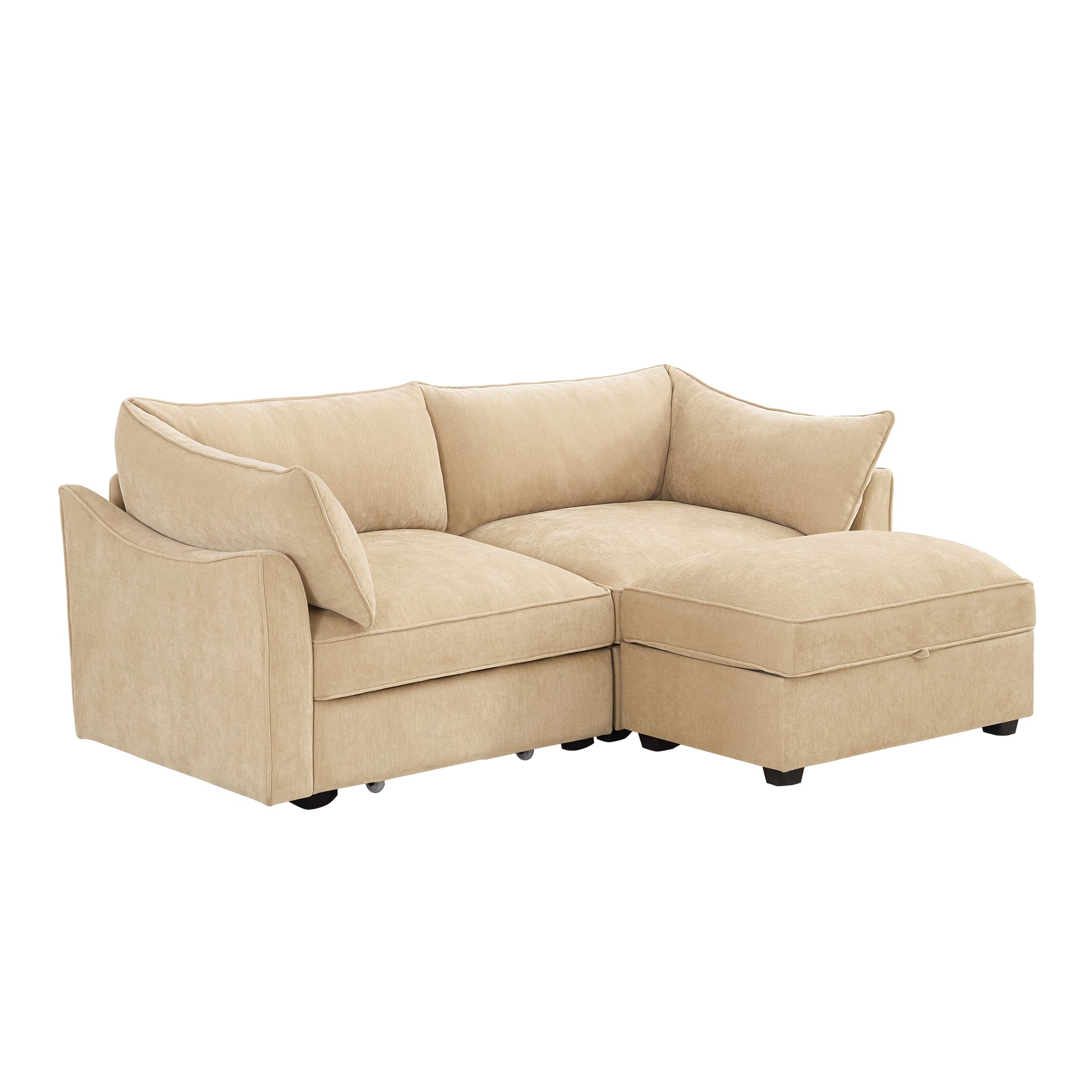 2 Seater Sofa With Footrest , 2-Seat Sofa with 1 Movable Ottoman, ,Soft, Comfortable, Wide and Deep Seat, Pull out Storage Drawer Under Each Seat,Chenille Color Wheat