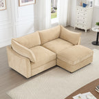 2 Seater Sofa With Footrest , 2-Seat Sofa with 1 Movable Ottoman, ,Soft, Comfortable, Wide and Deep Seat, Pull out Storage Drawer Under Each Seat,Chenille Color Wheat