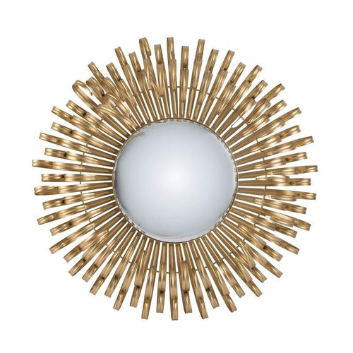 Elegant 27 Inch Sunburst Wall Mirror in Golden Iron Finish.