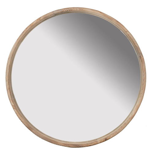 Elegant 28 Inch Round Brown Wood Wall Mounted Mirror.