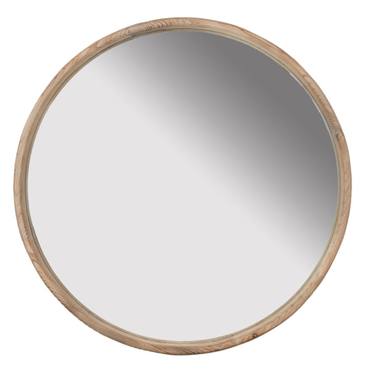 28" Round Wood Mirror, Wall Mounted Mirror Home Decor for Bathroom Living Room - Groovy Boardz