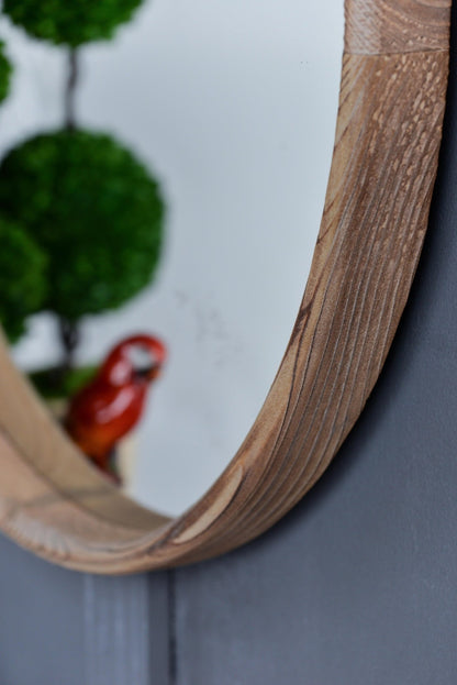 28" Round Wood Mirror, Wall Mounted Mirror Home Decor for Bathroom Living Room - Groovy Boardz