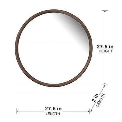 28" Round Wood Mirror, Wall Mounted Mirror Home Decor for Bathroom Living Room - Groovy Boardz