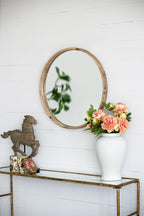 28" Round Wood Mirror, Wall Mounted Mirror Home Decor for Bathroom Living Room - Groovy Boardz