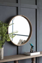 28" Round Wood Mirror, Wall Mounted Mirror Home Decor for Bathroom Living Room - Groovy Boardz