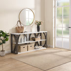 3-Tier Industrial Console Table, 70.87 inch, Narrow Entry Table Long Table with Storage for Entryway, Living Room, Foyer, Hallway,white.