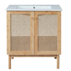 30-inch bathroom vanity crafted from natural materials, featuring handmade rattan doors and soft-closing mechanisms