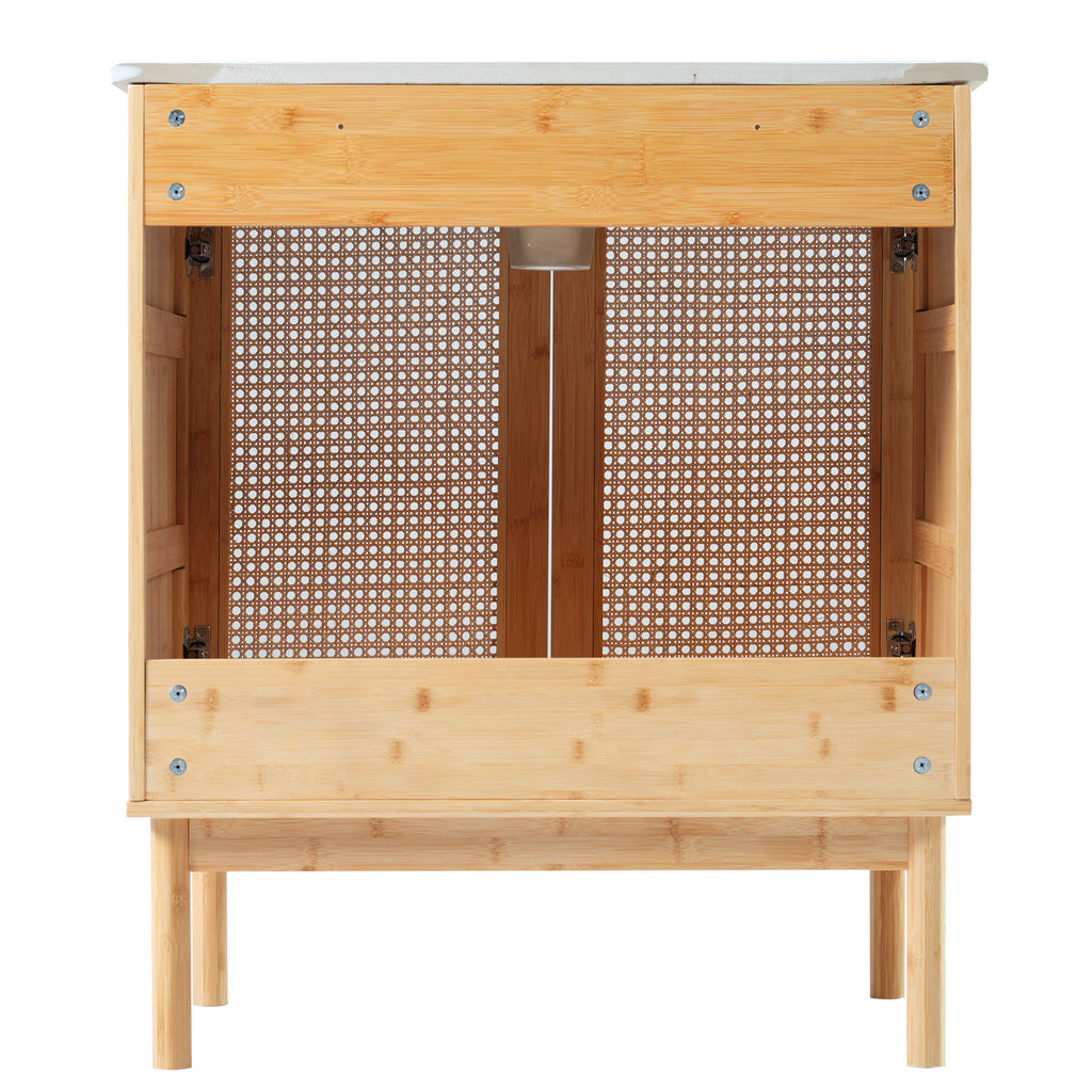 30-inch bathroom vanity crafted from natural materials, featuring handmade rattan doors and soft-closing mechanisms