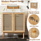 30-inch bathroom vanity crafted from natural materials, featuring handmade rattan doors and soft-closing mechanisms