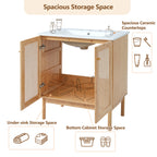 30-inch bathroom vanity crafted from natural materials, featuring handmade rattan doors and soft-closing mechanisms