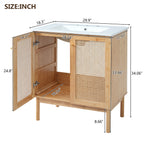 30-inch bathroom vanity crafted from natural materials, featuring handmade rattan doors and soft-closing mechanisms