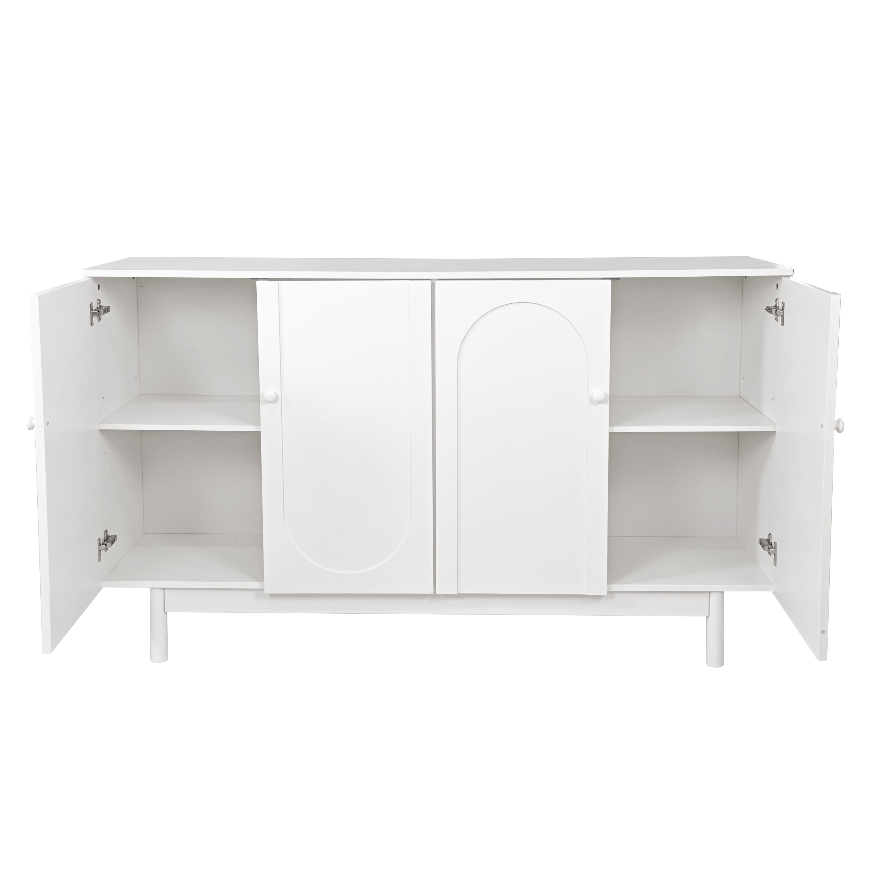 Stylish and Functional 4-Door Intaglio Storage Cabinet with Pine Legs, Solid Wood Pulls and MDF, for Living Room Bedroom,and Kitchen,White