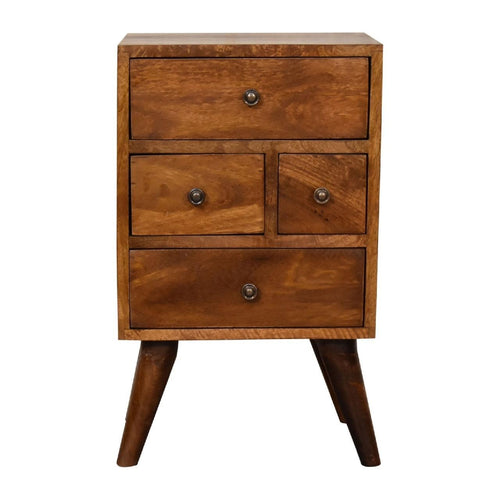 Elegant 4 Drawer Solid Chestnut Wood Bedside Table.