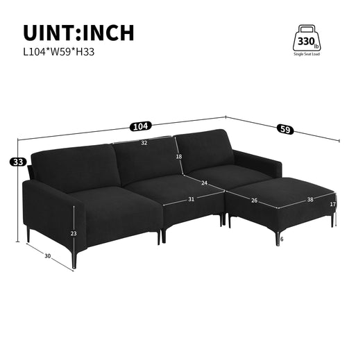 Elegant 4-Seater L-Shaped Velvet Sectional with Ottoman.