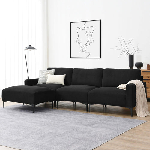 Elegant 4-Seater L-Shaped Velvet Sectional with Ottoman.