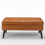 Storage Bench with Storage Bench for Bedroom End of Bed Bench Foot of Bed Bench Entryway Bench Storage Ottoman Bench 43.3" W x 17.7" Brown Leather Bench
