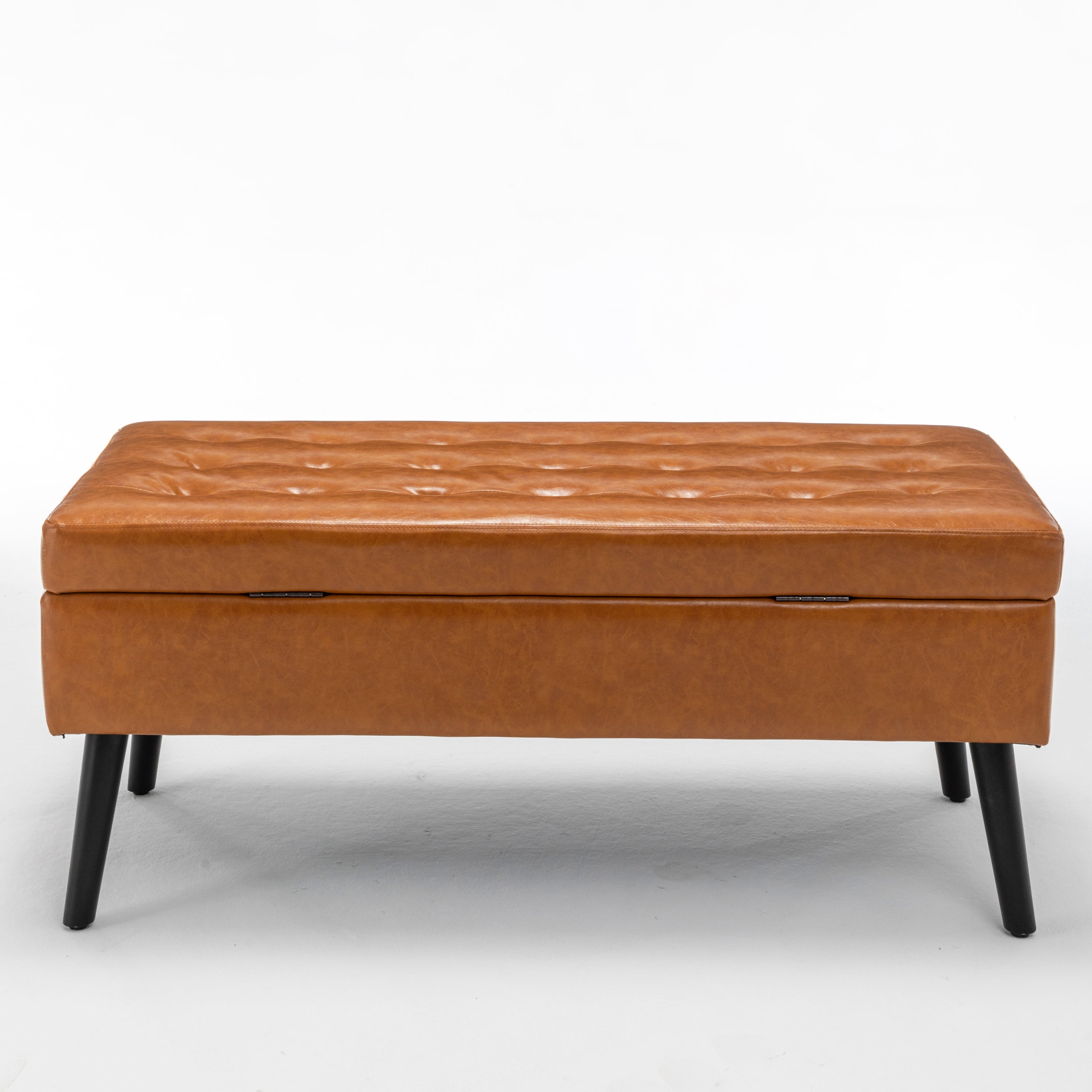 Storage Bench with Storage Bench for Bedroom End of Bed Bench Foot of Bed Bench Entryway Bench Storage Ottoman Bench 43.3" W x 17.7" Brown Leather Bench