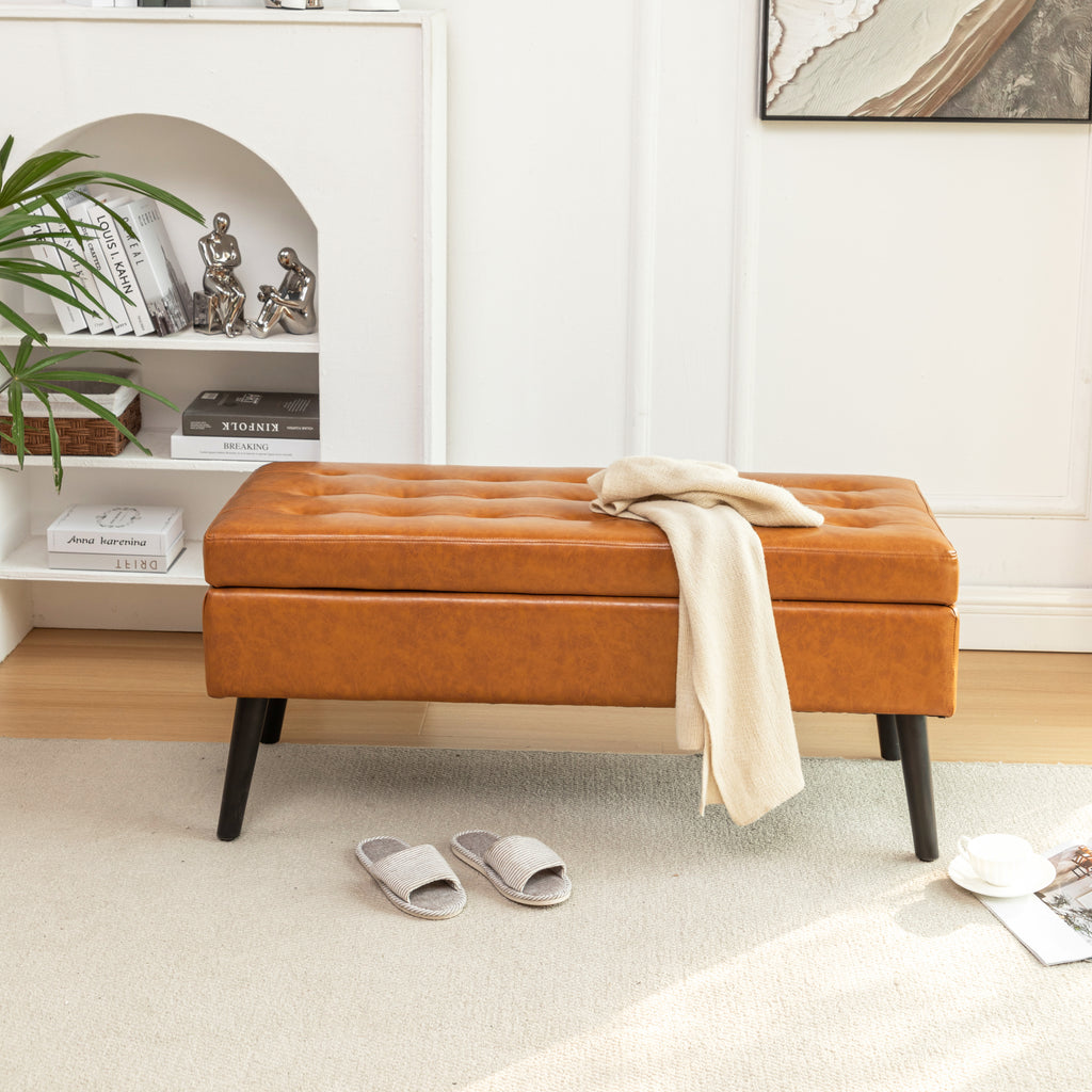 Storage Bench with Storage Bench for Bedroom End of Bed Bench Foot of Bed Bench Entryway Bench Storage Ottoman Bench 43.3" W x 17.7" Brown Leather Bench
