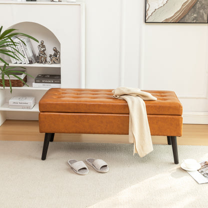 Storage Bench with Storage Bench for Bedroom End of Bed Bench Foot of Bed Bench Entryway Bench Storage Ottoman Bench 43.3" W x 17.7" Brown Leather Bench