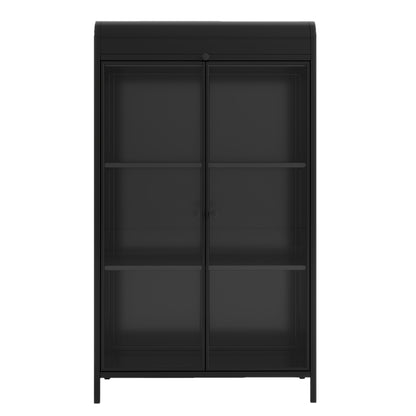 47.6' Tall Metal Storage Cabinet with Glass Doors & Flip-Top, 4-Tier Display Cabinet with Open Shelves, Freestanding Steel Sideboard Buffet for Kitchen, Living Room, Home Office, Dining Room, Bathroom