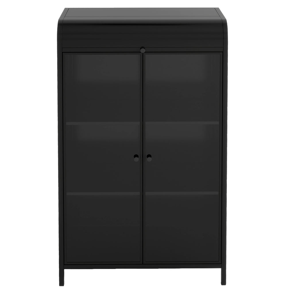 47.6' Tall Metal Storage Cabinet with Glass Doors & Flip-Top, 4-Tier Display Cabinet with Open Shelves, Freestanding Steel Sideboard Buffet for Kitchen, Living Room, Home Office, Dining Room, Bathroom