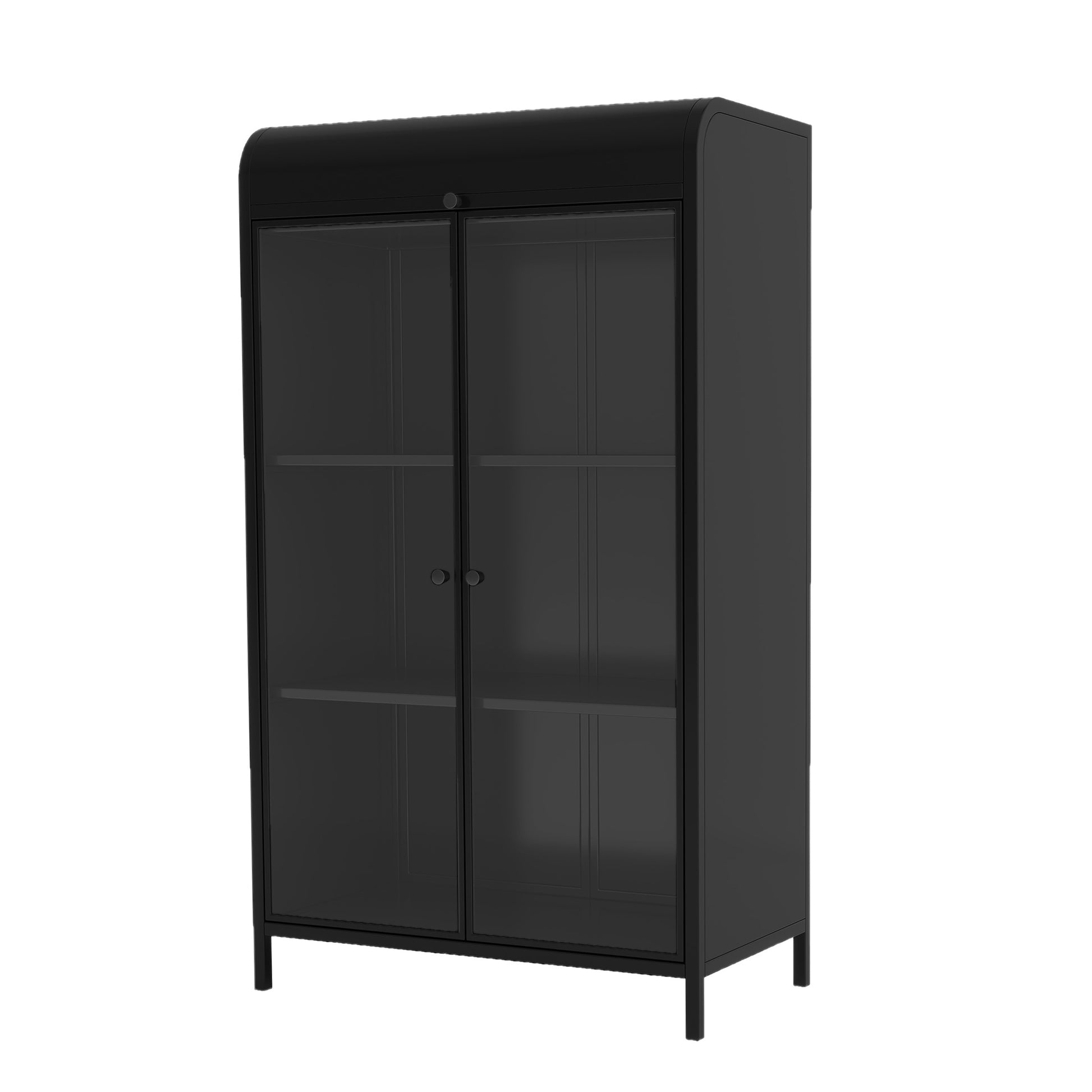47.6' Tall Metal Storage Cabinet with Glass Doors & Flip-Top, 4-Tier Display Cabinet with Open Shelves, Freestanding Steel Sideboard Buffet for Kitchen, Living Room, Home Office, Dining Room, Bathroom