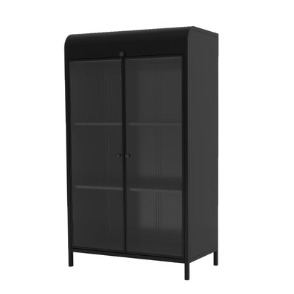 47.6' Tall Metal Storage Cabinet with Glass Doors & Flip-Top, 4-Tier Display Cabinet with Open Shelves, Freestanding Steel Sideboard Buffet for Kitchen, Living Room, Home Office, Dining Room, Bathroom