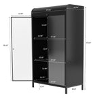47.6' Tall Metal Storage Cabinet with Glass Doors & Flip-Top, 4-Tier Display Cabinet with Open Shelves, Freestanding Steel Sideboard Buffet for Kitchen, Living Room, Home Office, Dining Room, Bathroom