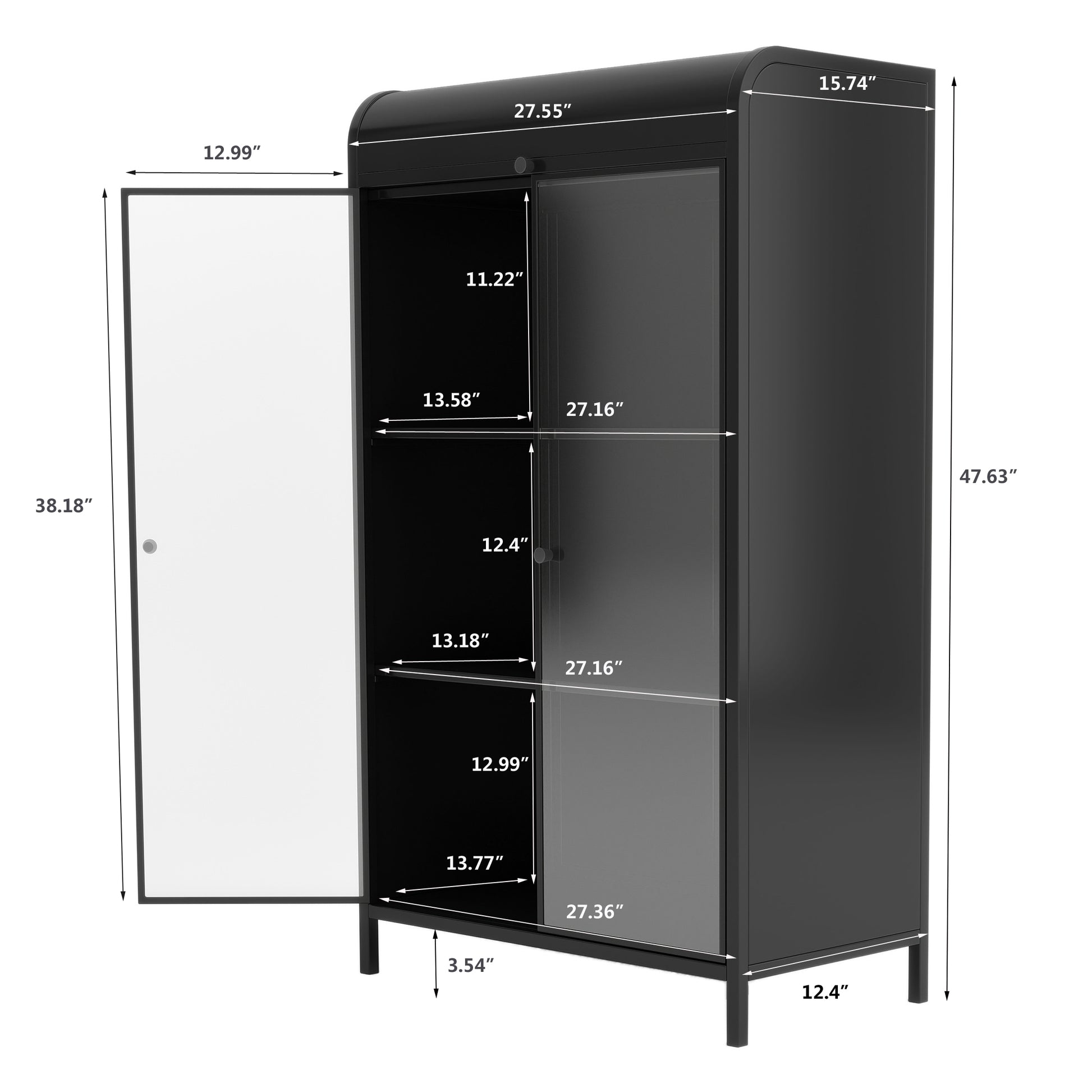 47.6' Tall Metal Storage Cabinet with Glass Doors & Flip-Top, 4-Tier Display Cabinet with Open Shelves, Freestanding Steel Sideboard Buffet for Kitchen, Living Room, Home Office, Dining Room, Bathroom