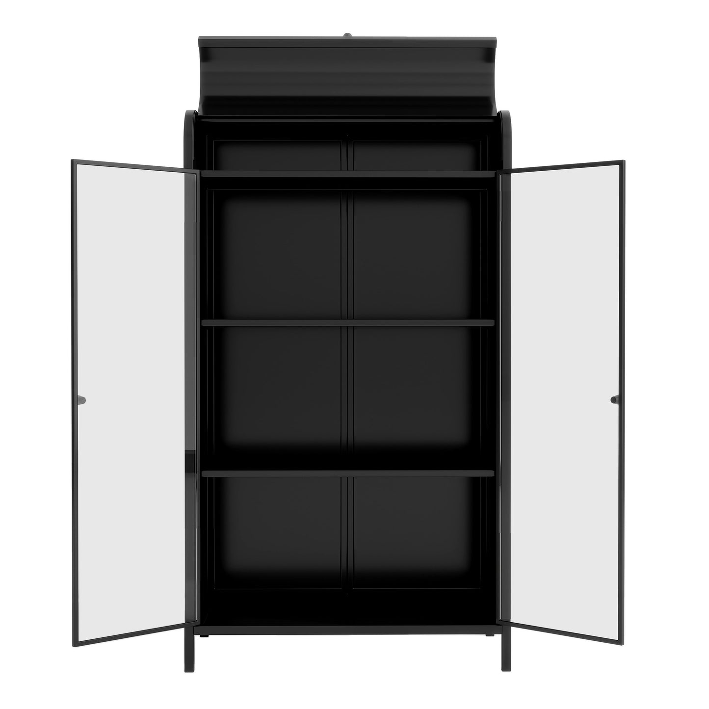 47.6' Tall Metal Storage Cabinet with Glass Doors & Flip-Top, 4-Tier Display Cabinet with Open Shelves, Freestanding Steel Sideboard Buffet for Kitchen, Living Room, Home Office, Dining Room, Bathroom