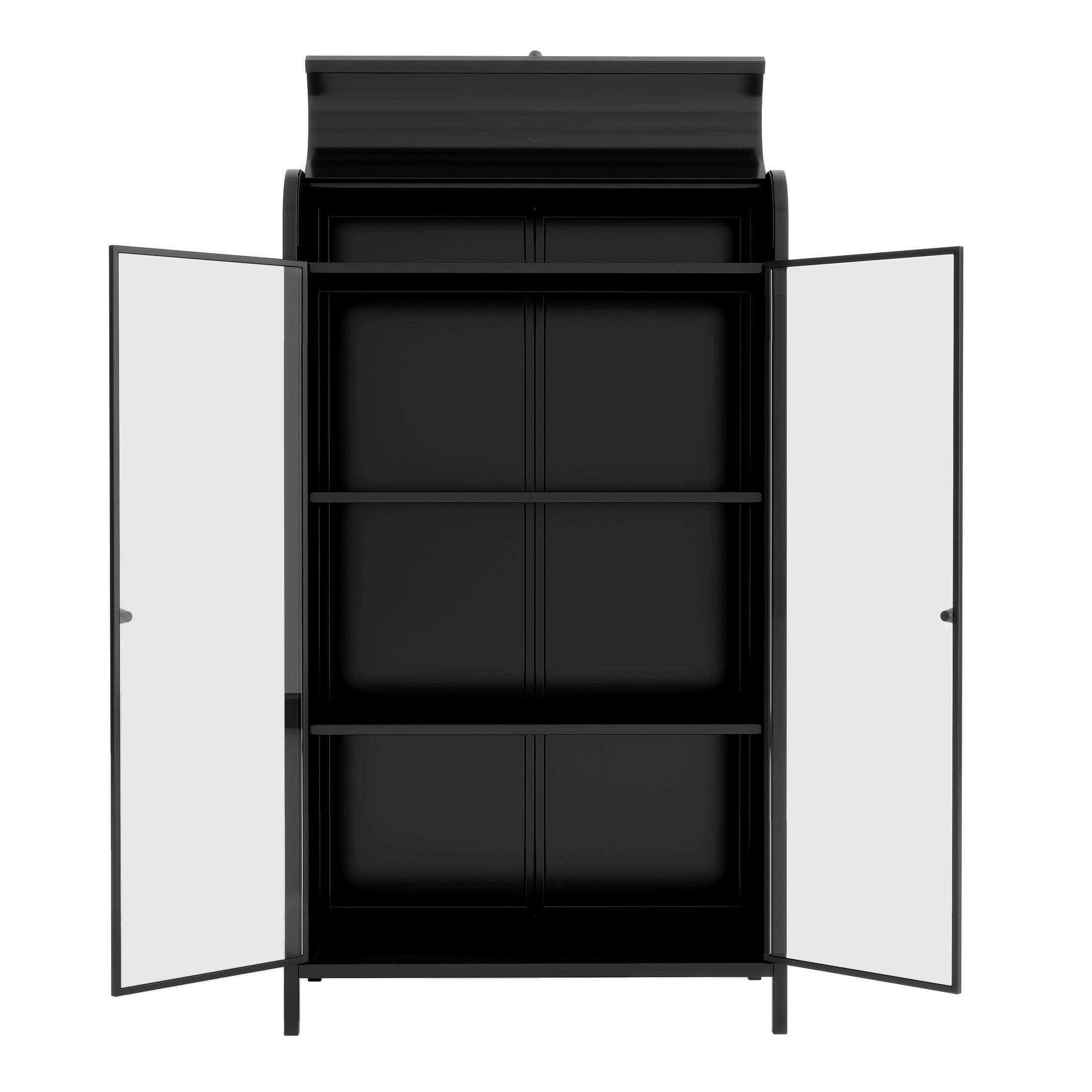 47.6' Tall Metal Storage Cabinet with Glass Doors & Flip-Top, 4-Tier Display Cabinet with Open Shelves, Freestanding Steel Sideboard Buffet for Kitchen, Living Room, Home Office, Dining Room, Bathroom