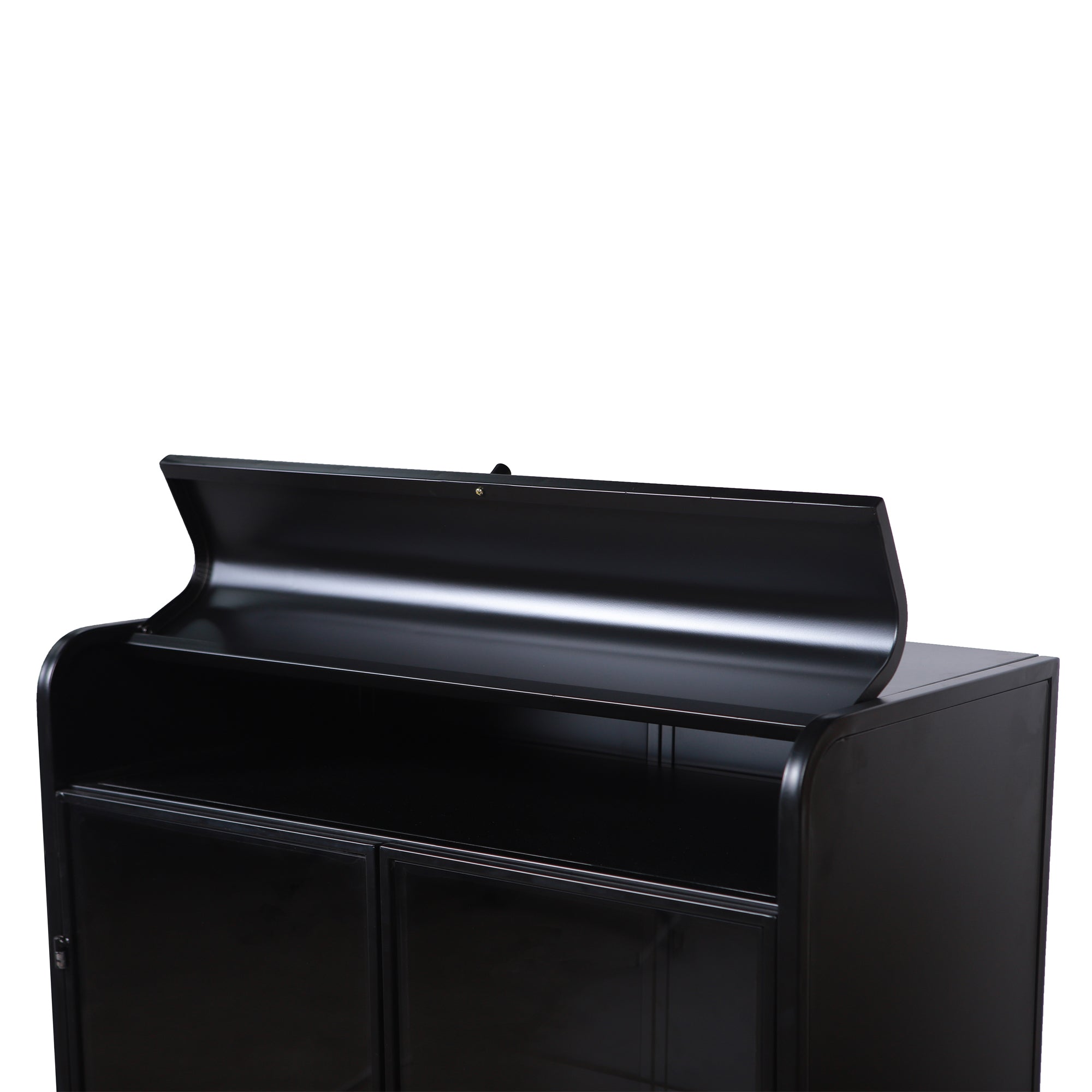 47.6' Tall Metal Storage Cabinet with Glass Doors & Flip-Top, 4-Tier Display Cabinet with Open Shelves, Freestanding Steel Sideboard Buffet for Kitchen, Living Room, Home Office, Dining Room, Bathroom