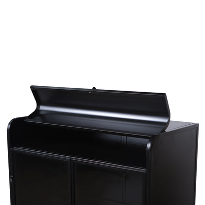 47.6' Tall Metal Storage Cabinet with Glass Doors & Flip-Top, 4-Tier Display Cabinet with Open Shelves, Freestanding Steel Sideboard Buffet for Kitchen, Living Room, Home Office, Dining Room, Bathroom