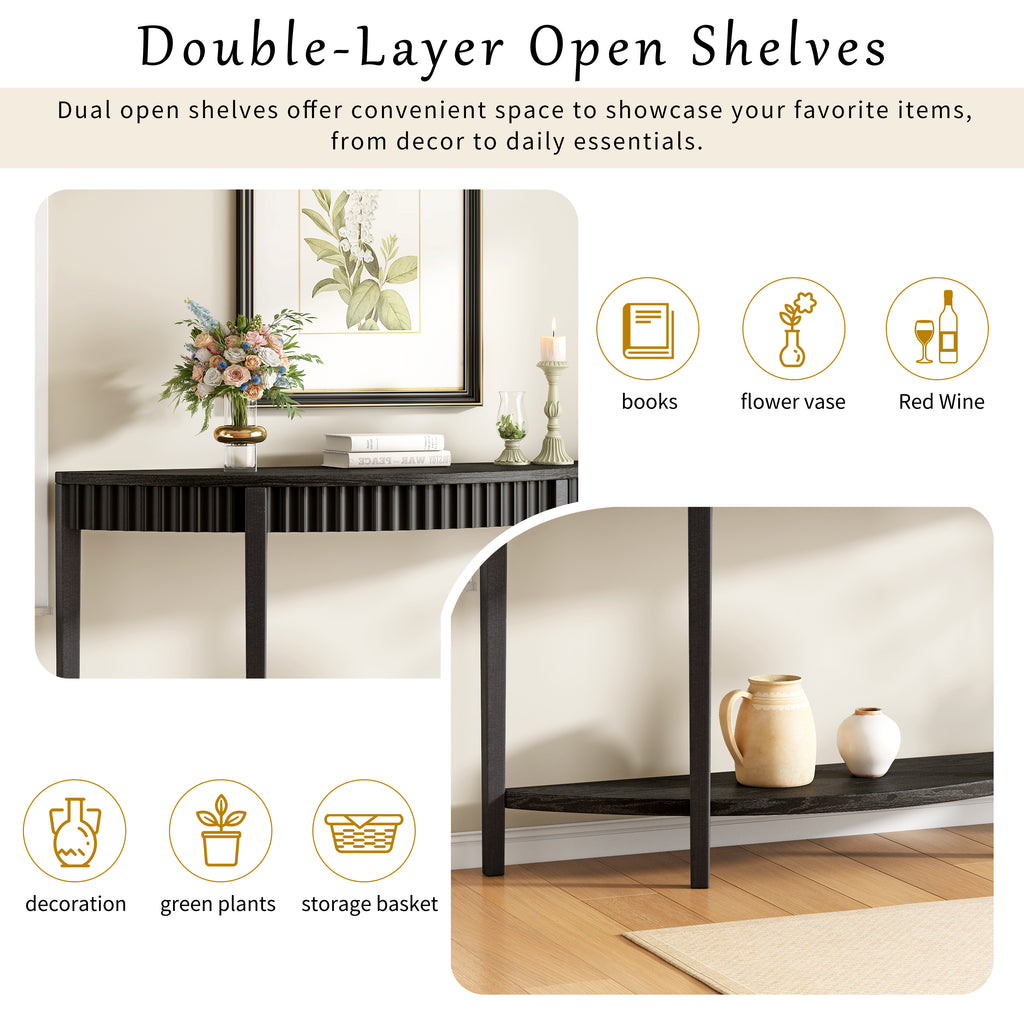 Mirod 55'' Elegant Half-Moon Entryway Table with Wood Veneer and Open Shelf – A Refined Accent Piece for Hallways or Foyers