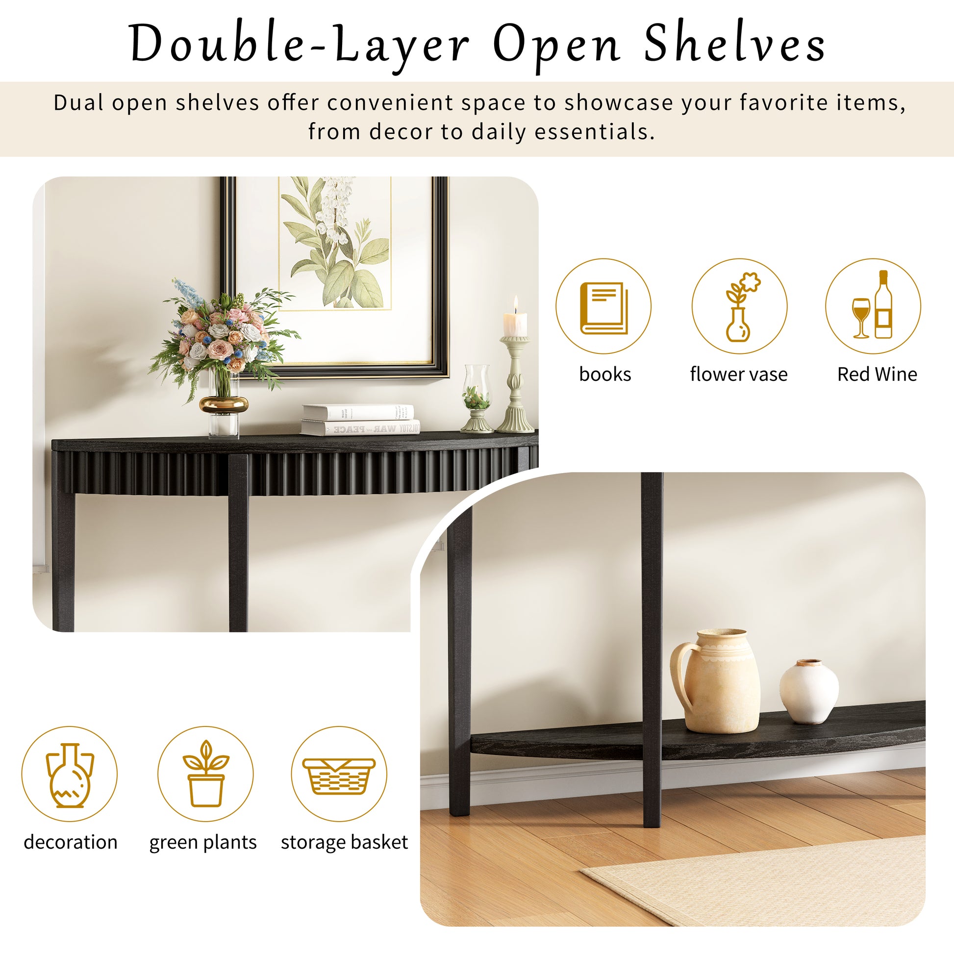 Mirod 55'' Elegant Half-Moon Entryway Table with Wood Veneer and Open Shelf – A Refined Accent Piece for Hallways or Foyers