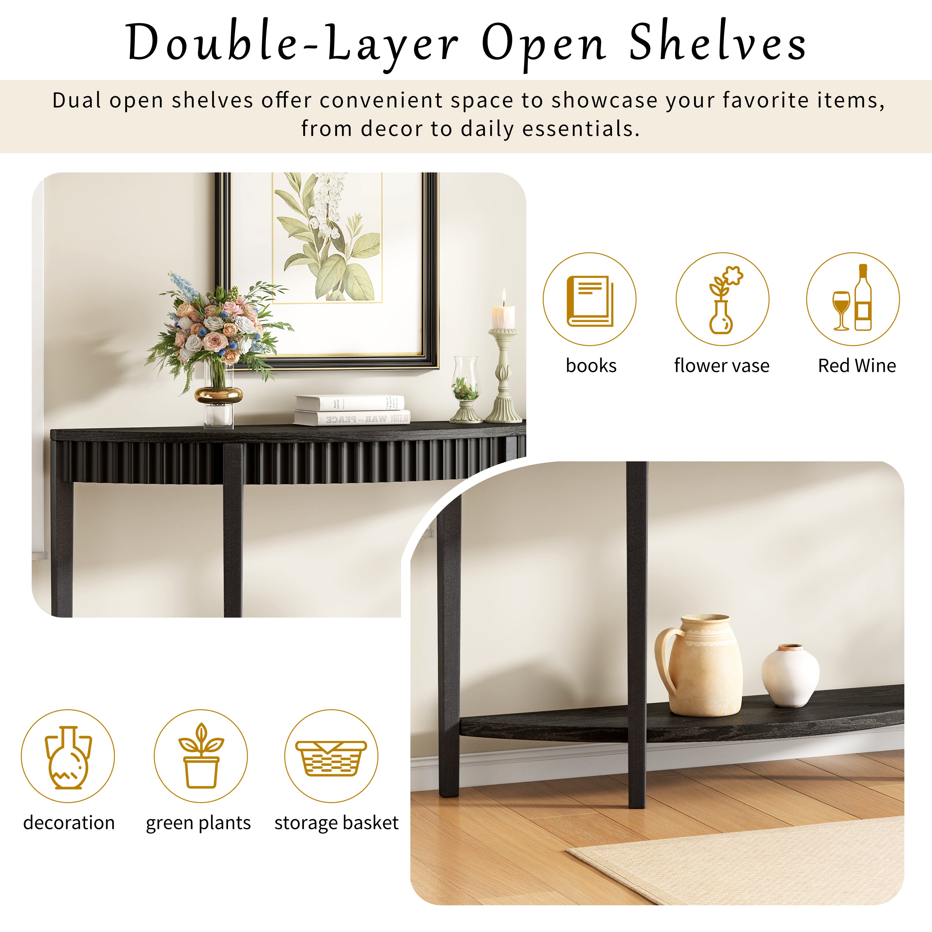 Mirod 55'' Elegant Half-Moon Entryway Table with Wood Veneer and Open Shelf – A Refined Accent Piece for Hallways or Foyers