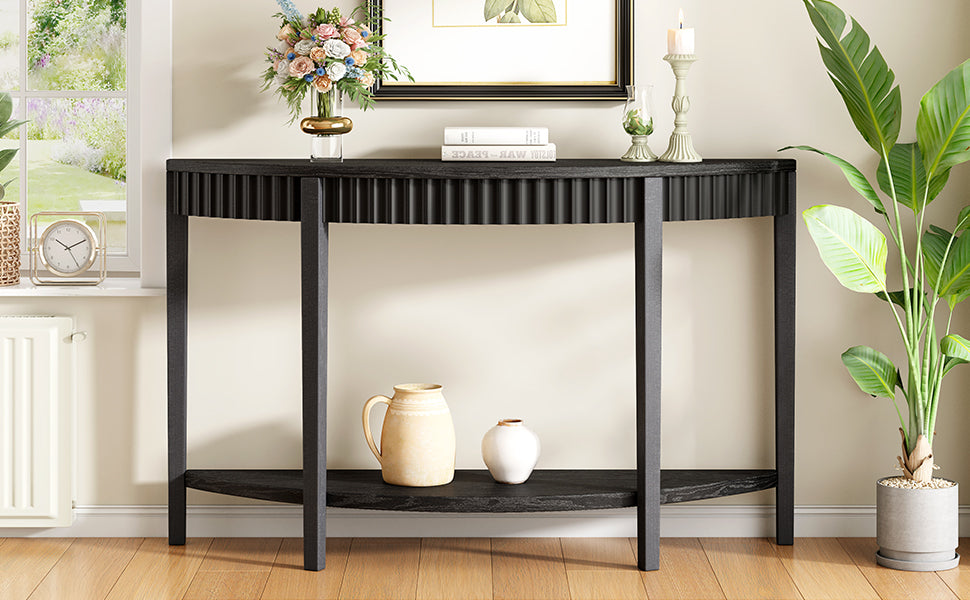 Mirod 55'' Elegant Half-Moon Entryway Table with Wood Veneer and Open Shelf – A Refined Accent Piece for Hallways or Foyers