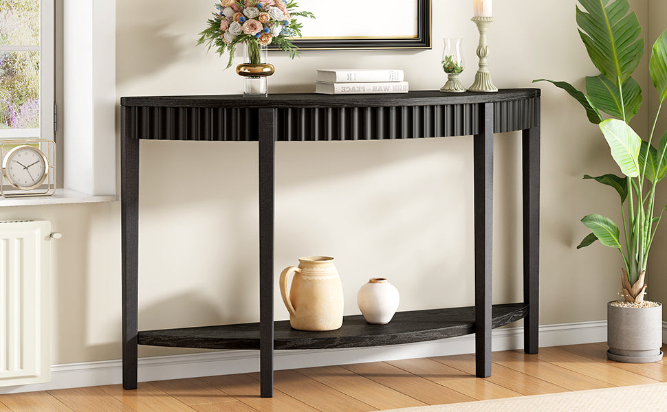 Mirod 55'' Elegant Half-Moon Entryway Table with Wood Veneer and Open Shelf – A Refined Accent Piece for Hallways or Foyers