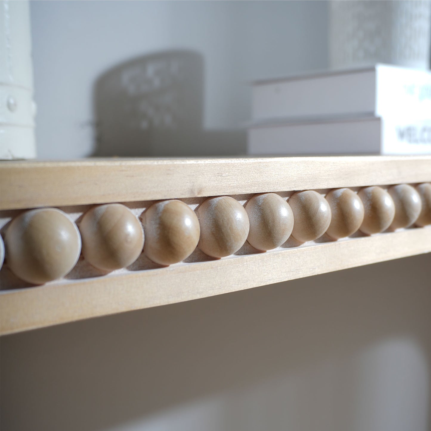 Natural wood Console Table, 59in Entryway Table, Curved Waterfall-style Table,Console table with wood beads,Entrance Table for Entryway, Hallway, Living Room, Foyer, Corridor, Office